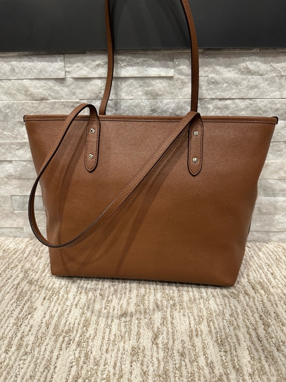 Coach City Zip Tote Saddle Brown Pebbled Leather Shoulder Bag - Picture 7 of 12